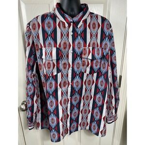 Ouku Aztec Men's 3XL Diamond Aztec Print Button Up Long Sleeve Shirt‎ Western